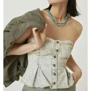 Anthropologie PILCRO Corset Crop Top Bustier S Strapless Denim Shirt Button Up